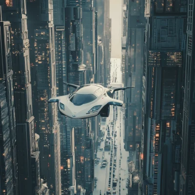 Flying Car in Cityscape