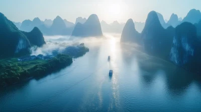 Serene Karst Mountains at Sunrise