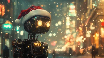 Robot in Christmas T-Shirt