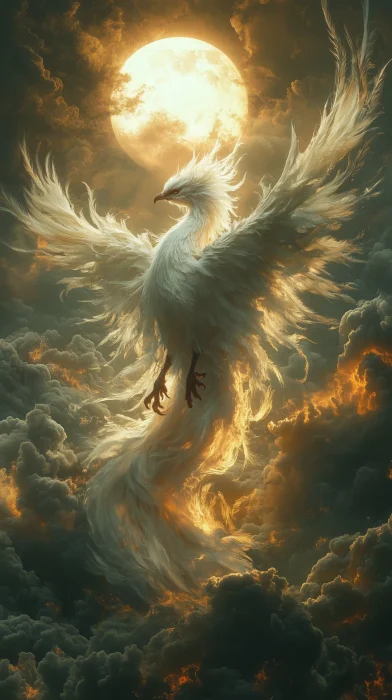 Giant White Phoenix in Moonlight