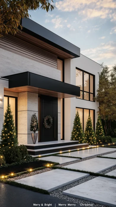 Contemporary Home Exterior with Christmas Décor