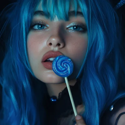 Girl with Blue Hair and Lollipop