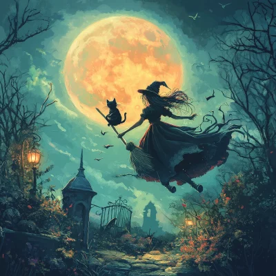 Witch Flying Under the Moon