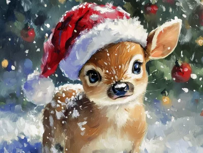 Cute Baby Reindeer with Santa Hat