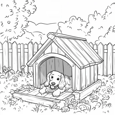 Cute Dog House with Cocker Spaniel