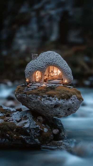 Stone Art Structure by River