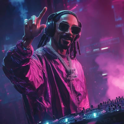 Snoop Dog DJing in Cyberpunk Style