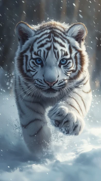 Majestic White Tiger in the Snow