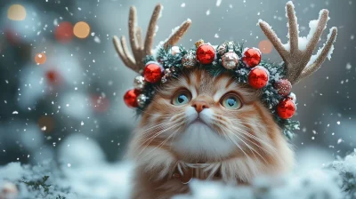 Reindeer Cat in Snowy Forest