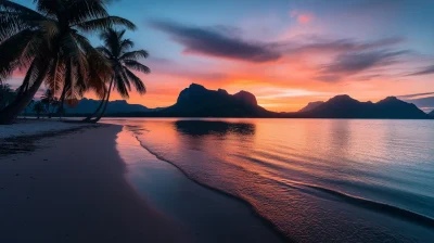 Purple Sunset Over Beach