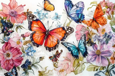 Colorful Butterflies and Flowers