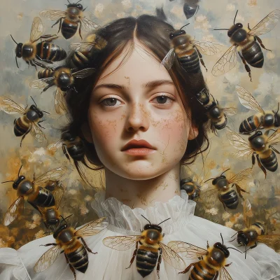 Portrait of a Woman Surrounded by Bees