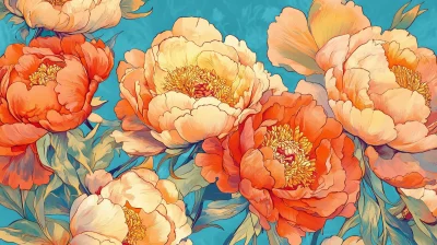 Peonies in Alphonse Mucha Style