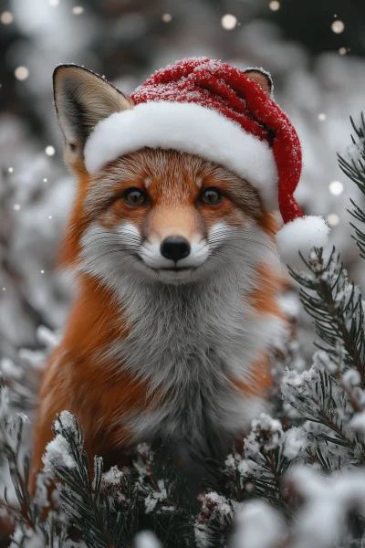 Vintage Fox in Santa Hat