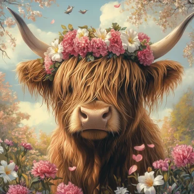 Highland Cow with Flower Crown