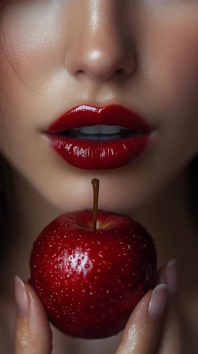 Glossy Lips Eating Apple