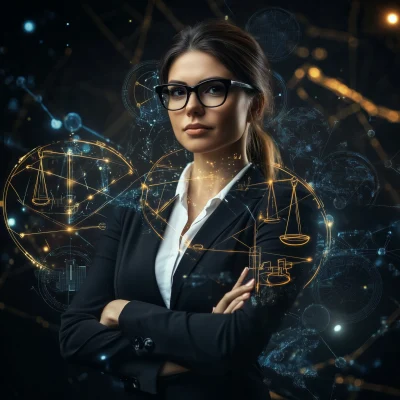 Confident Female Lawyer with AI Graphics