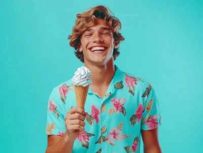 Joyful Guy with Ice Cream