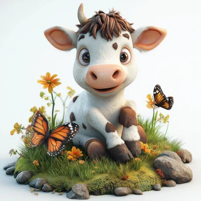 Cute Cow and Butterfly