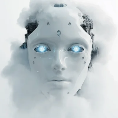 Futuristic AI Robot Face