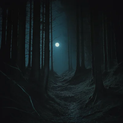 Mystical Moonlight in the Dark Forest