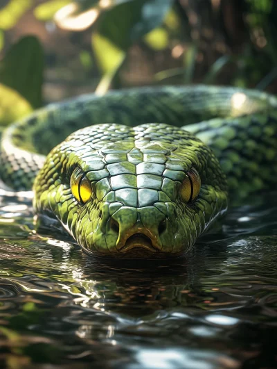 Green Boa Constrictor in Pond