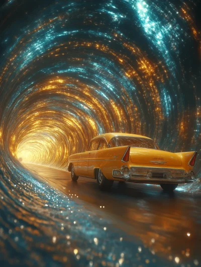 Vintage Car in Space Wormhole