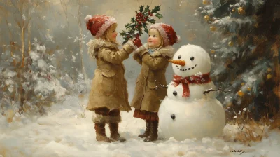 Two Girls with Snowman