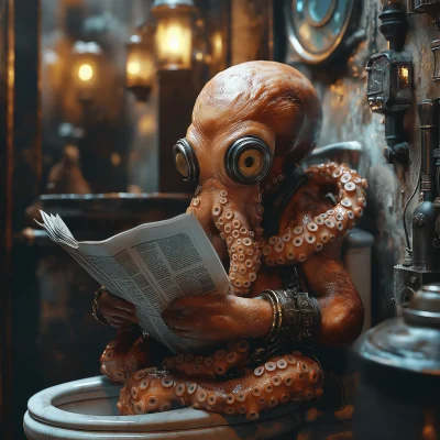 Steampunk Octopus on Toilet