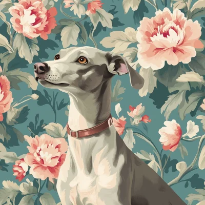 Italian Greyhound with Peonies