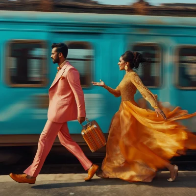 Stylish Couple at Train Station