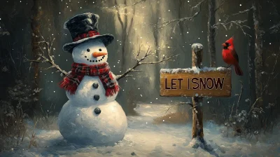 Cute Snowman in Winter Scene