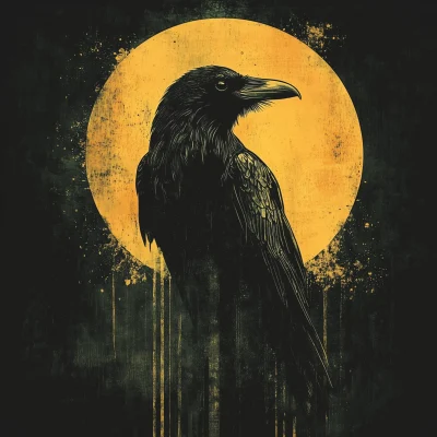 Grunge Raven with Yellow Moon