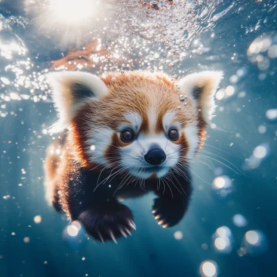 Swimming Baby Red Panda