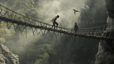 Momotaro on the Suspension Bridge