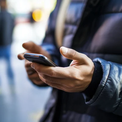 Candid Close Up of a Man with Mobile Phone