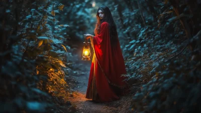 Ethereal Woman in Red Cloak