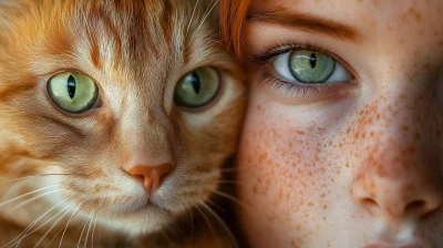 Ginger Girl and Cat Portrait