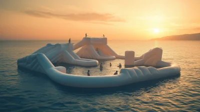 Inflatable Waterpark at Sunset