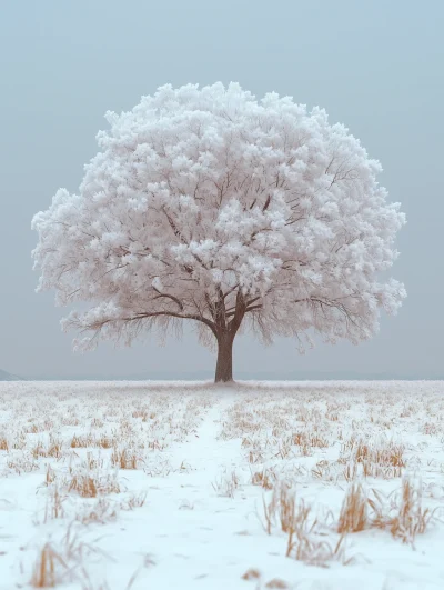 Frosty Field with Tree