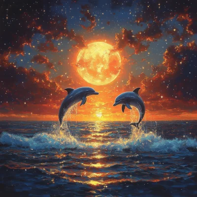 Dolphins Under the Moon