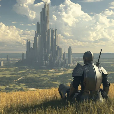 Knight in a Futuristic Landscape