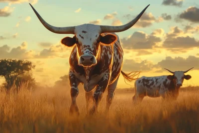 Texas Longhorn Bulls in Countryside