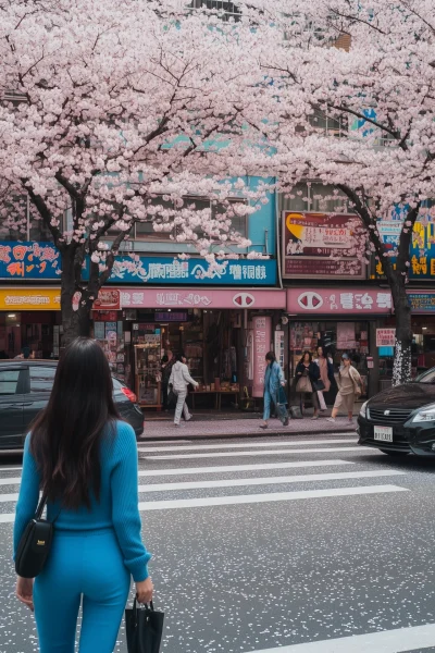 Urban Cherry Blossom Scene