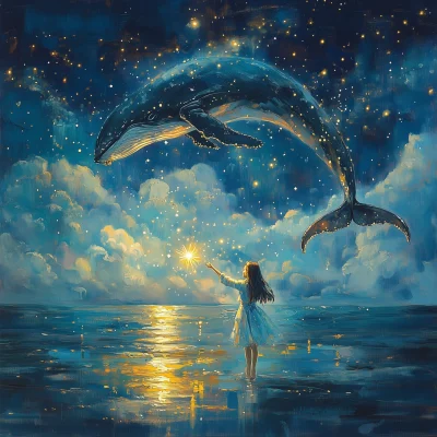 Whale and Girl Under the Stars