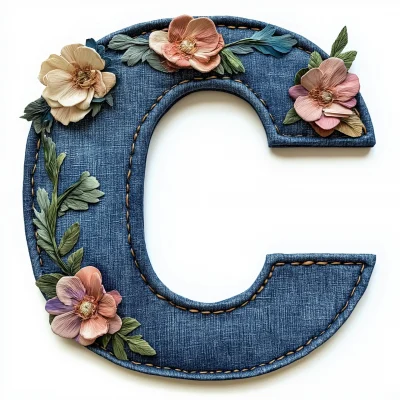 Denim Letter C with Flowers