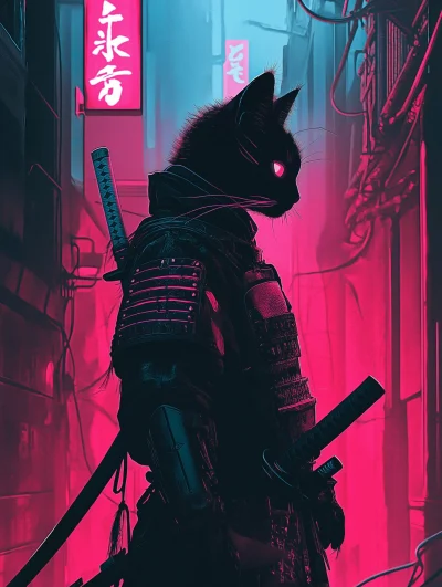 Cyberpunk Cat Samurai