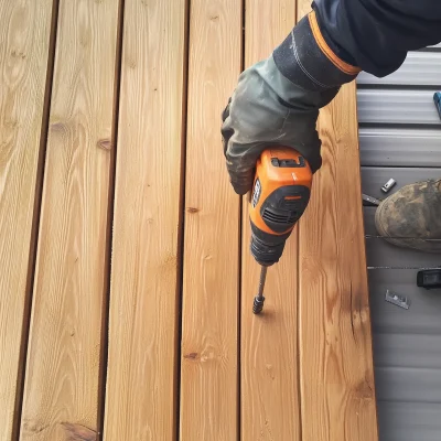 Man Drilling Wooden Decking