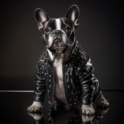 French Bulldog in Leather Jacket