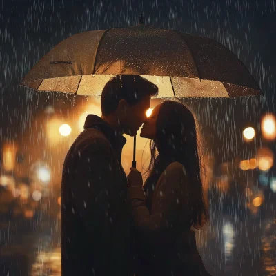 Romantic Kiss in the Rain